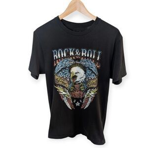 Lotus Fashion Rock and Roll Eagle Graphic T-shirt Black Small